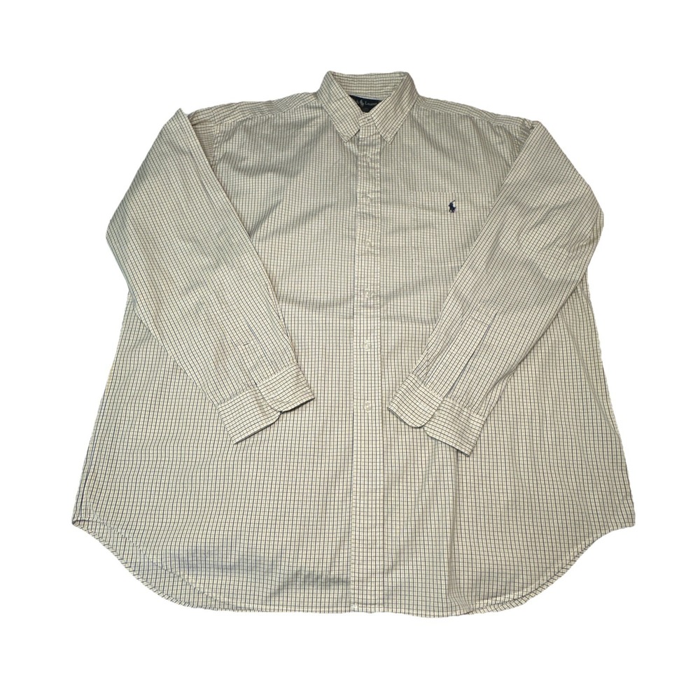 Ralph Lauren Blaire Button Shirt Men's XL Cream Tattersall Check Classic Fit